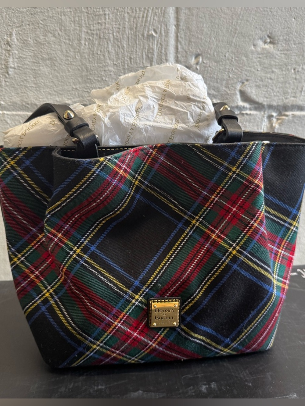 NWT Dooney & Bourke Black Tartan Plaid Tote Bag